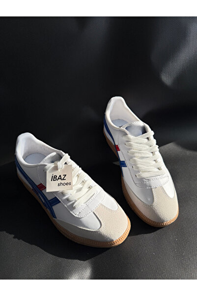 AyakkabıZ Біло-синьо-червоні замшеві кросівки на шнурівці