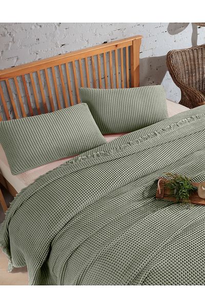 destinyhometex Double 100% Cotton Waffle Bedspread - 230X250Cm/2 Pillowcases 50X70Cm