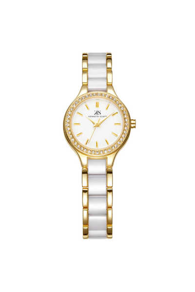 Kenneth Scott ساعة نسائية أنالوج بمينا بيضاء - K23509-GCWW