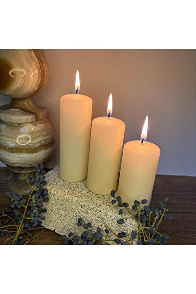Usta Mum 3 Adet Silindir Mum Krem 11-9-7 Cm Çap 4 Cm