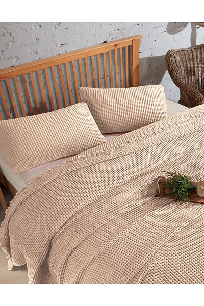 destinyhometex 4-слойно памучно покривало за легло с вафлен мотив - 230x250 см, двойно / 2 калъфки за възглавници 50x70 см