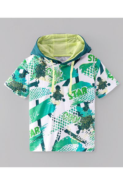 Ollington St. Ollington St. 100% Cotton Knit Half Sleeves Hooded T-Shirt & Joggers Set With Text Print-Multicolor