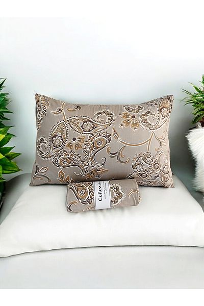 CollessiaHome 100% Cotton Satin Patterned Fitted Single Fitted Sheet Set - Mink