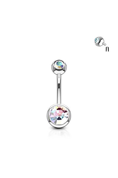 Janset F136 Titanium Hologram Zircon Stone Navel Piercing - Titanium Navel Piercing
