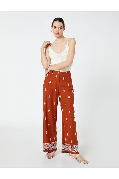 Koton Wide Leg Ethnic Embroidered Trousers
