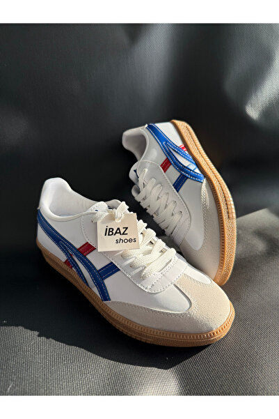 AyakkabıZ Біло-синьо-червоні замшеві кросівки на шнурівці