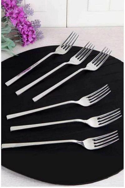 Gülçelik Set of 6 Dessert Fork Breakfast Fork Flat Bar Model (Stainless Steel)