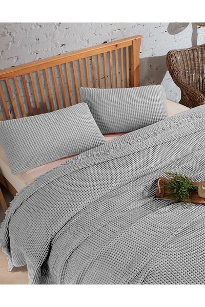 destinyhometex Double 100% Cotton Waffle Bedspread - 230X250Cm/2 Pillowcases 50X70Cm
