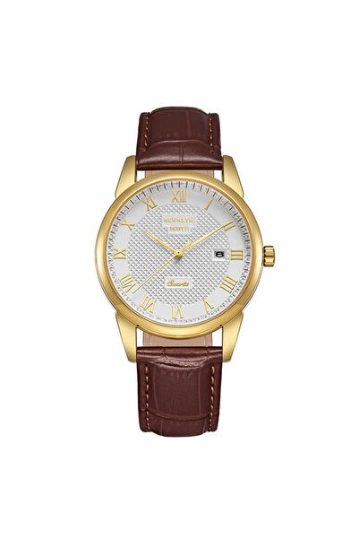 Kenneth Scott Men's Analog Beige Dial Watch - K23030-GLDI