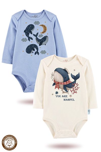 MAHFEL 2-Piece 100% Cotton Organic Printed Snap Fastener Baby Bodysuit