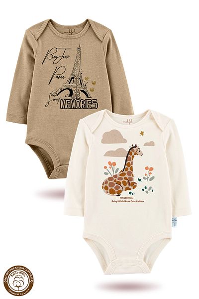 MAHFEL 2-Piece 100% Cotton Organic Printed Snap Fastener Baby Bodysuit