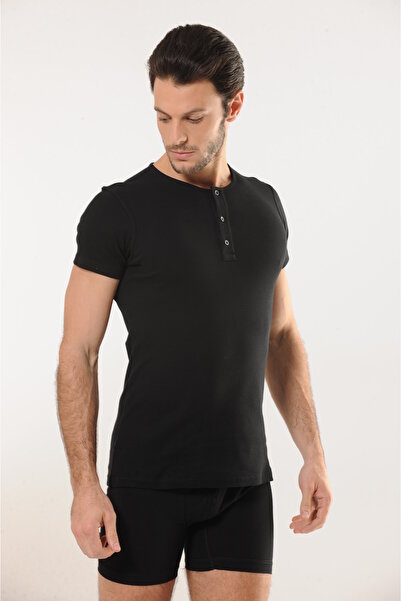 MODA Soft Textured Cotton Black Button Detailed Collar Tank Top