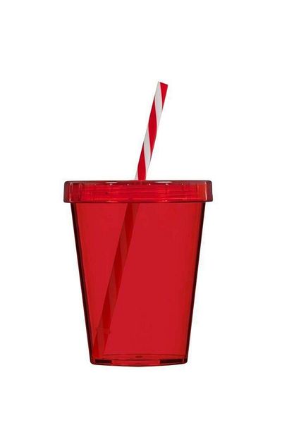 Herevin 470 Cc Red Color Glass with Straw