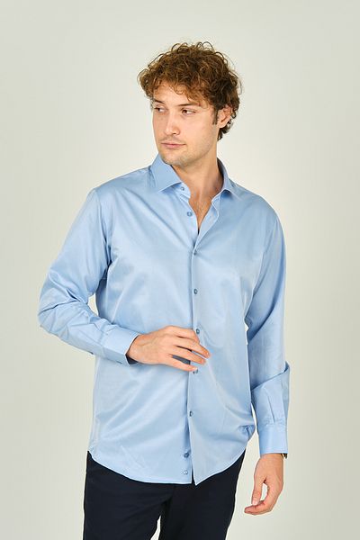 figs Мъжка риза Slim Fit от лъскав памук - дълъг ръкав 0013