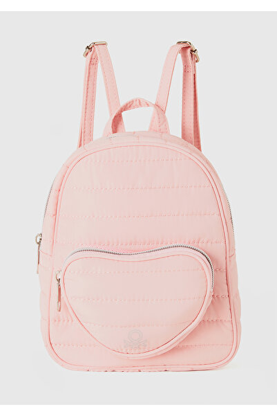 United Colors of Benetton Girl's Light Pink Heart Pocket Backpack