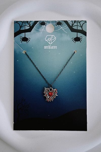 EFBUTİK Red Stone Spider Imported Necklace with Black Color Chain