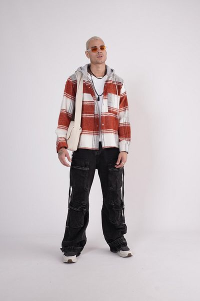 Butik TREND BIZ Cămașă unisex în carouri oversize cu glugă