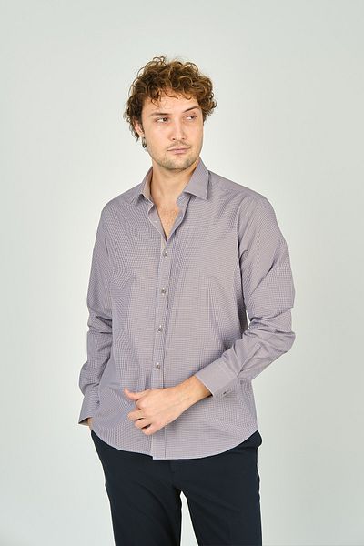 De Leone Мъжка риза с дълъг ръкав Slim Fit на каре, 100% памук, 2062 цвята, кафява