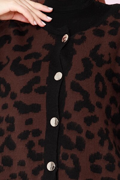 Sevitli Καφέ κοντή ζακέτα με λεοπάρ σχέδιο