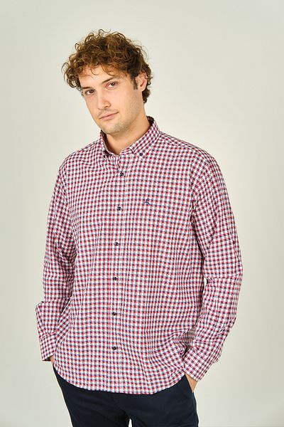 figs Red Men's Shirt - Slim Fit, Plaid, Long Sleeve, 100% Cotton 0016