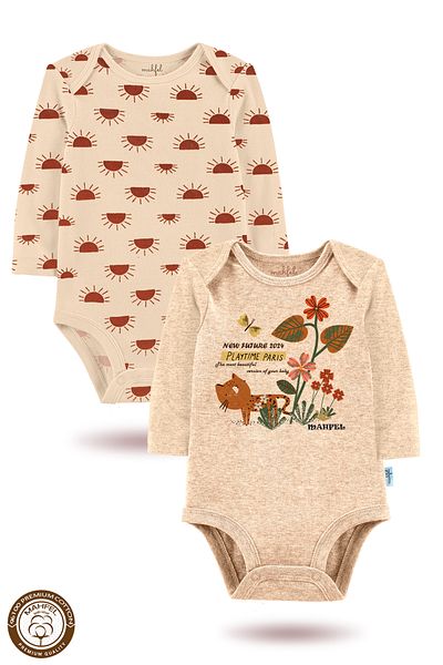 MAHFEL 2-Piece 100% Cotton Organic Printed Snap Fastener Baby Bodysuit