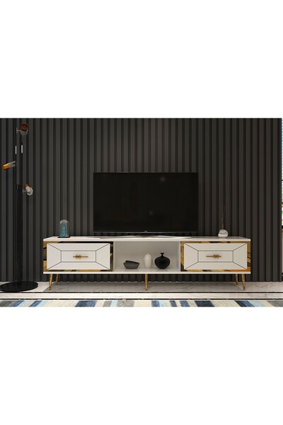 DEMONTE DECOR ARNODD TV SEHPASI BEYAZ-ALTIN