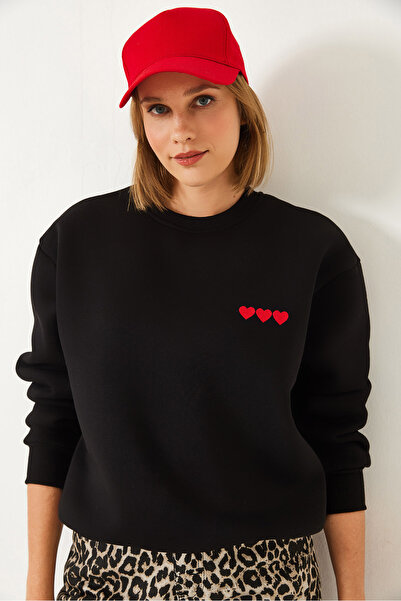 Bianco Lucci Kadın Kalp Nakışlı Şardonlu Sweatshirt 60601033