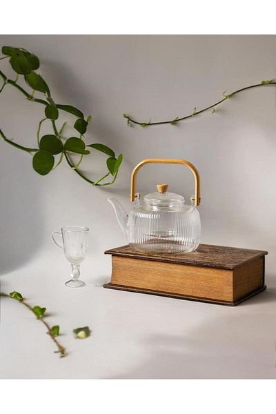 HomeTarz Bamboo Handle Glass Teapot - Glass Teapot - 800 ml