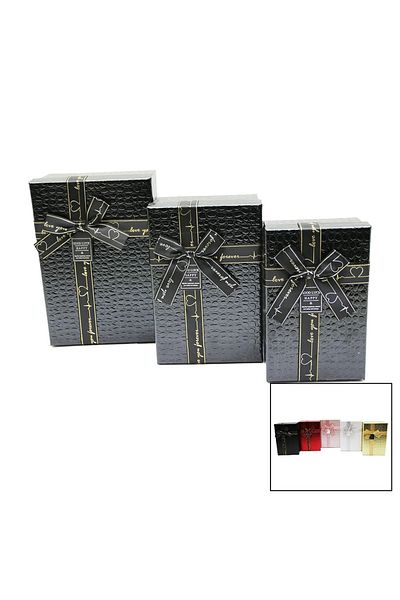 Go İthalat 3-Piece Rectangular Leather Patterned Gift Box (4597)