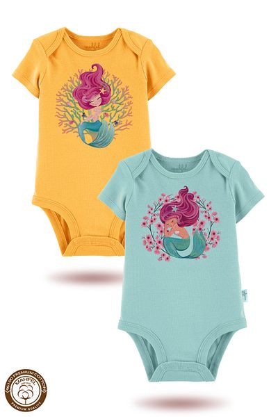 MAHFEL 2-Piece 100% Cotton Organic Printed Snap Fastener Baby Bodysuit