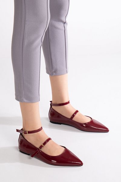 camaiore Burgundy Patent Leather Pointed Toe Women's Daily Shoes - New Season Ballerinas Flat Bottom