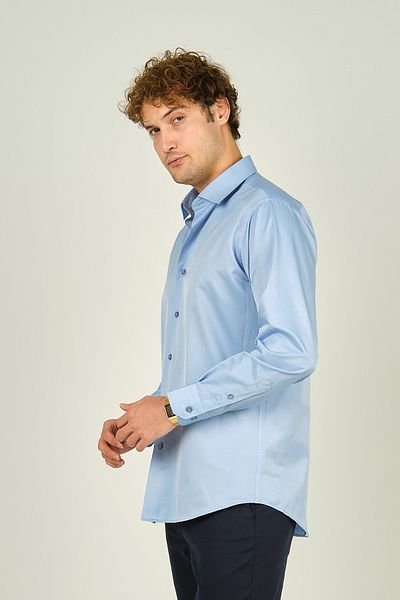figs Мъжка риза Slim Fit от лъскав памук - дълъг ръкав 0013