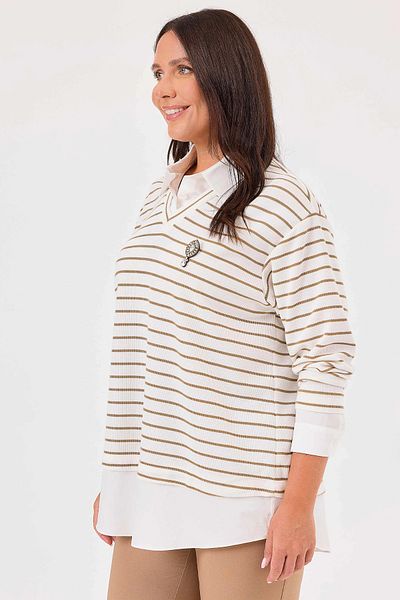 Gala-Xi Galaxi Plus Size Striped Sweatshirt with Accessories, Ecru 4004
