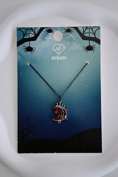 EFBUTİK Red Crown Moon Imported Necklace with Black Color Chain