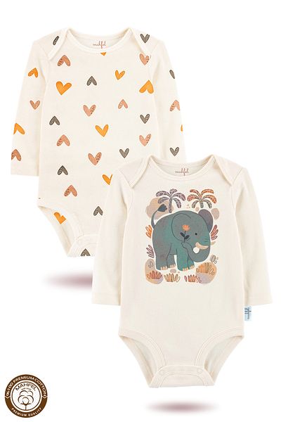MAHFEL 2-Piece 100% Cotton Organic Printed Snap Fastener Baby Bodysuit