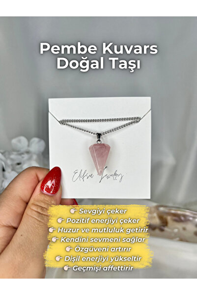 Elifsu Jewelry Pembe Kuvars Sevgi Taşı Doğal Taş Kolye