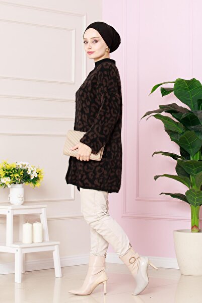 Sevitli Leopard Long Cardigan-Bitter Brown