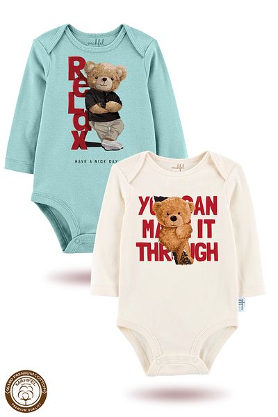 MAHFEL 2-Piece 100% Cotton Organic Printed Snap Fastener Baby Bodysuit