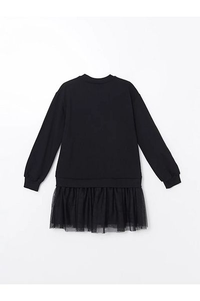 LC Waikiki LCW Kids Black Crew Neck Kuromi εμπριμέ φόρεμα για κορίτσια