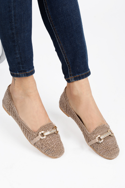 RENKLİBUTİK Pantofi confortabili din dantelă cu detalii de piatră pentru feme...