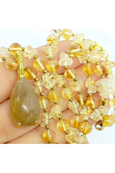 Sibelce 2074 Rutilli Kuvars Sitrin el yapımı kolye