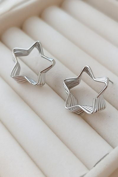 COSİTA Silver Minimalist Star Earrings Modern Wire Mesh Design, Stylish Accessory