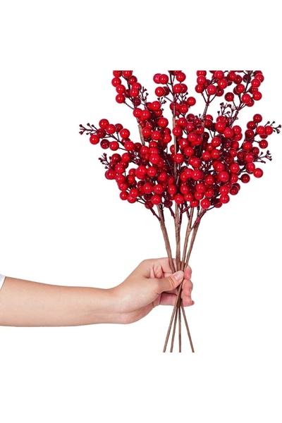 Yenigeldi Lumină de zi cu zâne cu LED + 1 bucată 50 cm Stâlpuri de fructe de pădure roșii Kokina de Crăciun Ramuri de fructe de pădure de Crăciun t106