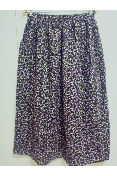 hoaryage Fusta de flanel cu model de flori crocante de 95 cm - talie elastică