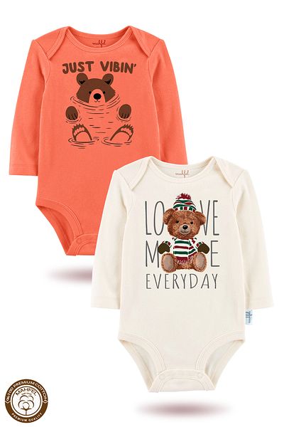 MAHFEL 2-Piece 100% Cotton Organic Printed Snap Fastener Baby Bodysuit