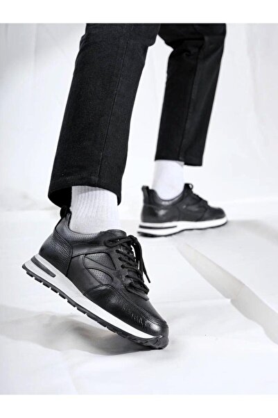 TETRİ Vios Model Hakiki Deri El Yapımı Siyah Erkek  Sneaker