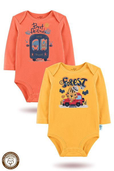 MAHFEL 2-Piece 100% Cotton Organic Printed Snap Fastener Baby Bodysuit