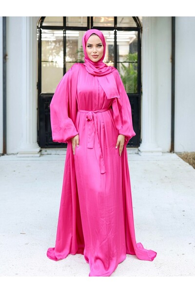 Modamorfo Σετ Αμπάγια 3 τεμαχίων Crinkle Silk Satin - Φούξια