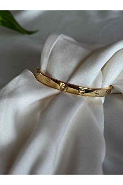 SOLİLDE Altın Rengi Taşsız Kelepçe Bileklik