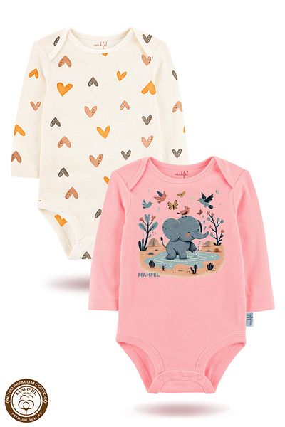 MAHFEL 2-Piece 100% Cotton Organic Printed Snap Fastener Baby Bodysuit